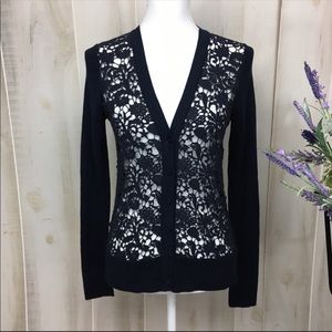 Ann Taylor loft xs cardigan lace front navy blue